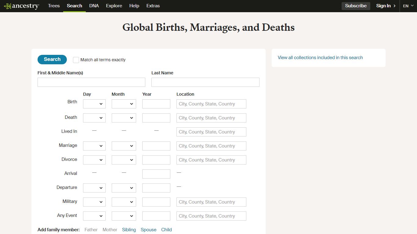 Global Births, Marriages, and Deaths - Ancestry