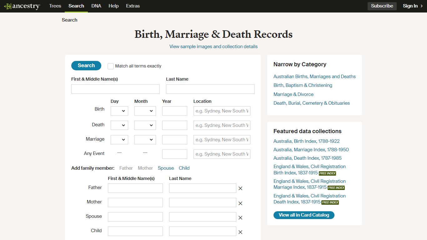 Birth, Marriage & Death Records - BDM Records - Ancestry.com.au