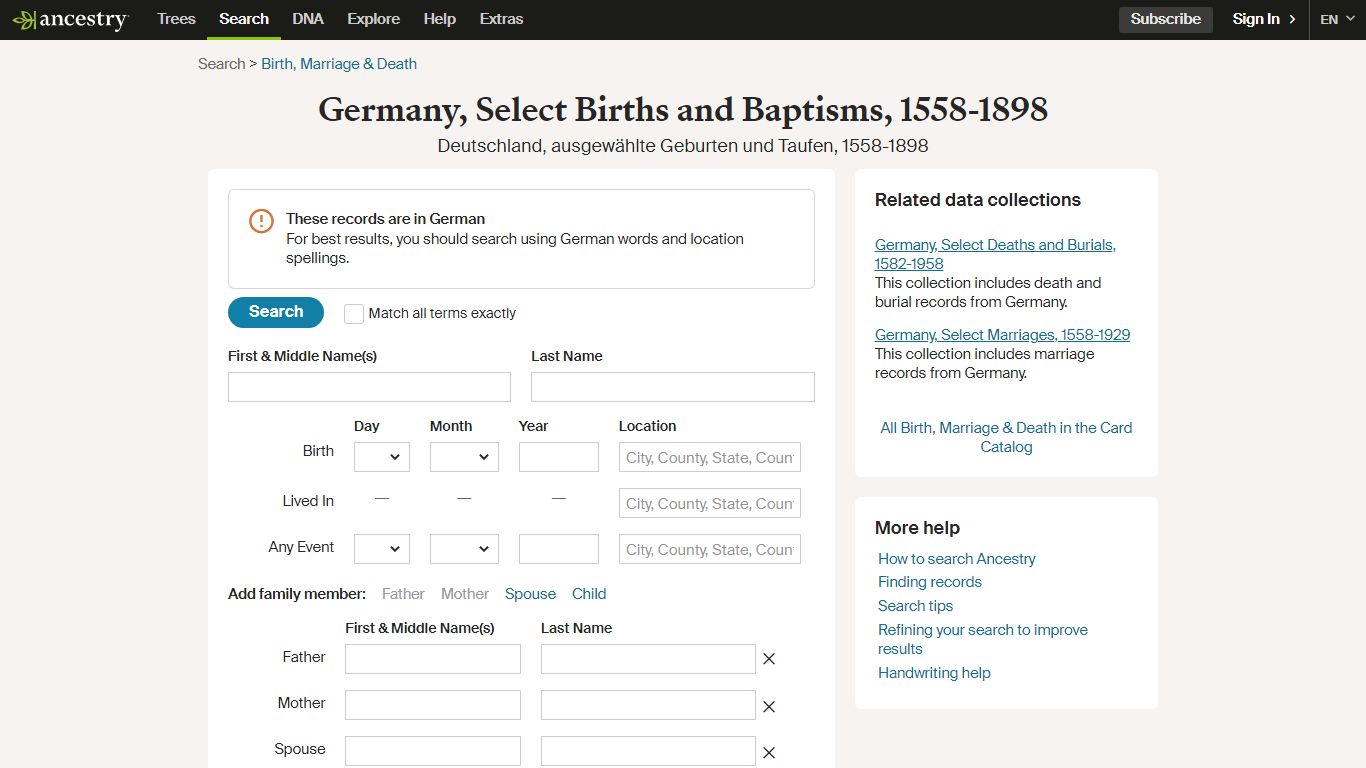 Germany, Select Births and Baptisms, 1558-1898 - Ancestry.com